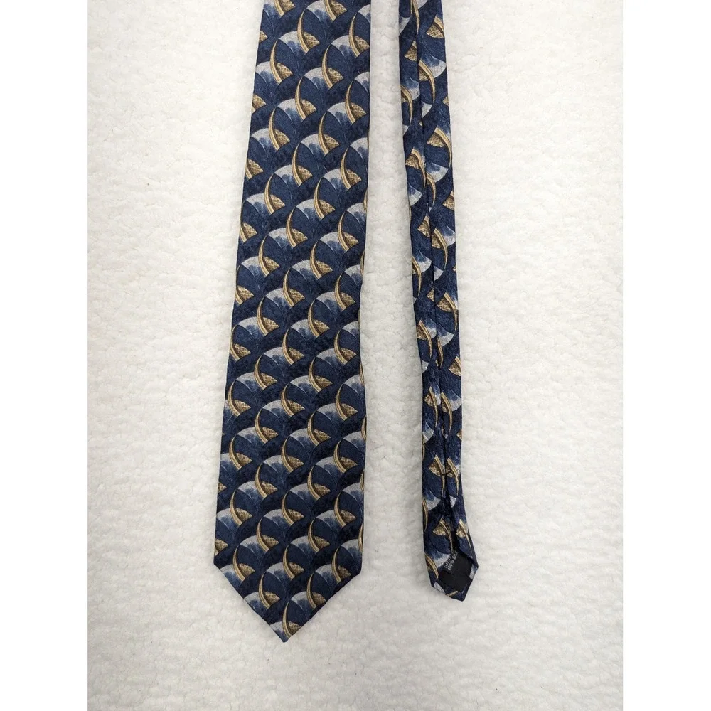 Van Heusen Men's Necktie Blue Gold Fan Pattern Business Casual‎ 61